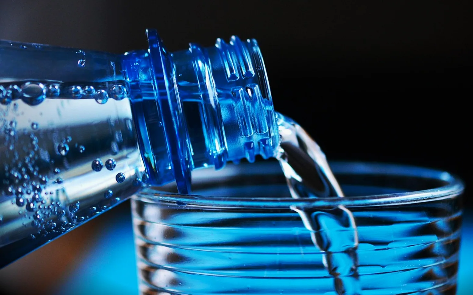 Bottle, mineral water and glass