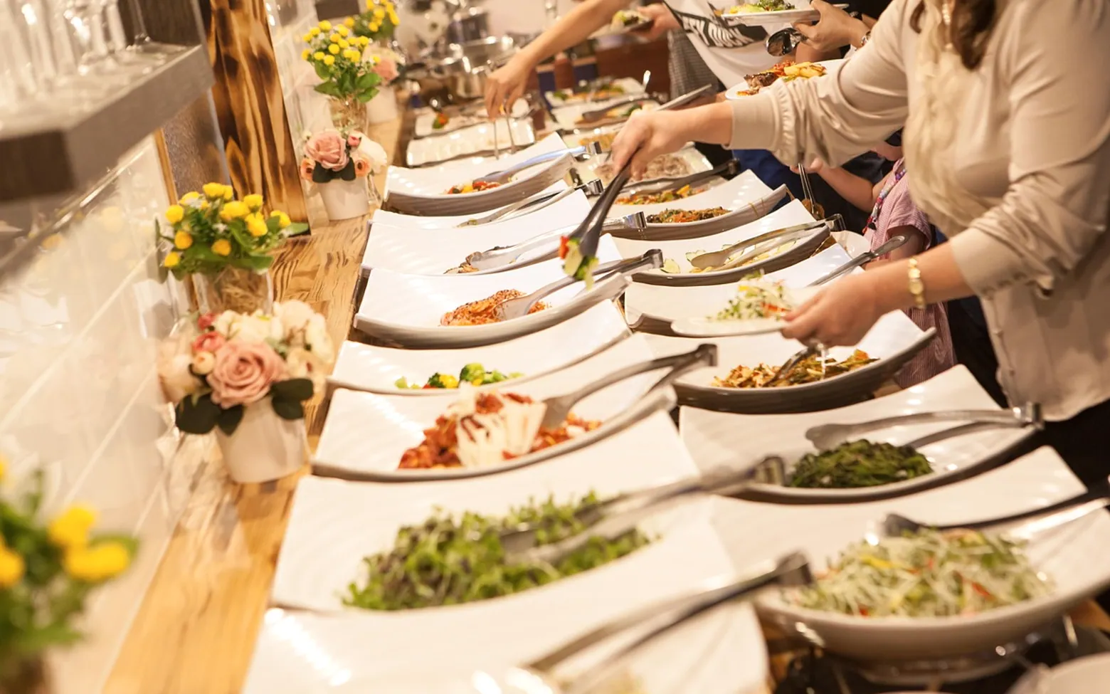 Buffet, korean food and wedding ceremony